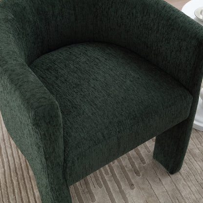 Barrel Accent Chair, Mid-Century Modern Living Room Chair, Upholstered Side Armchair with 3 Legs for Bedroom/Reading Spaces (Dark Green)