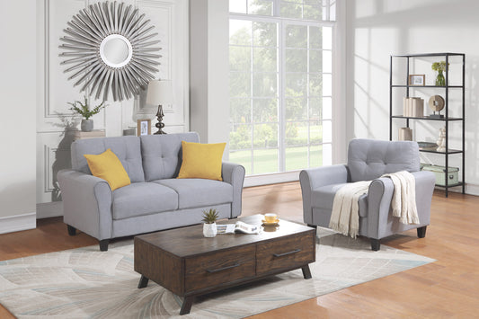 Modern Living Room Sofa Set Linen Upholstered Couch Furniture for Home or Office,Light Grey-Blue,(1+2 Seat)