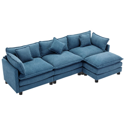 112.2" L-Shape Chenille Upholstered Sofa for Living Room Modern Luxury Sofa Couch with Ottoman, 5 Pillows, Blue