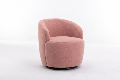 Teddy Fabric Swivel Accent Armchair Barrel Chair With Black Powder Coating Metal Ring,Light Pink