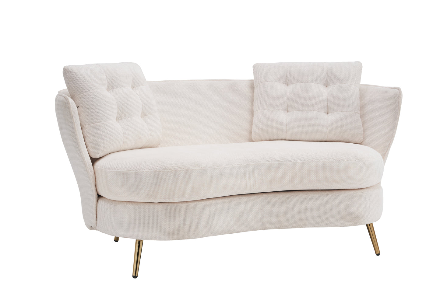 Polyester fiber Loveseat Sofa Upholstered Couch with Golden Metal Legs Club Two-Seat Sofa for Living Reading Room Bedroom Apartment Small Space Dorm,White.