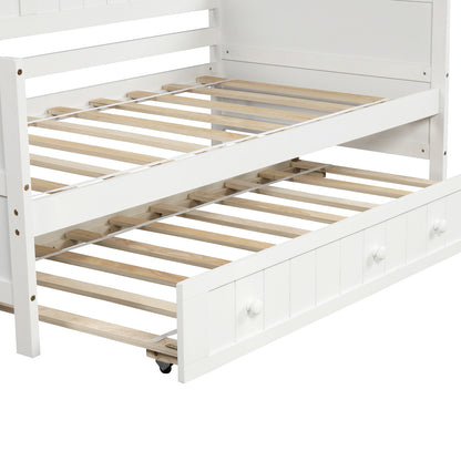 Wooden Daybed with Trundle Bed, Sofa Bed for Bedroom Living Room,White