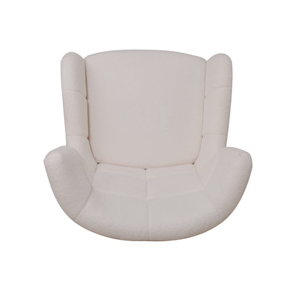 Mid-Century Accent Chair, Ivory White, Modern Retro Club Chair, Birch Frame, Upholstered Teddy Wool Fabric, Single Sofa Armchair for Small Spaces, Living Room, Bedroom, Reading Corner, Balcony,Office