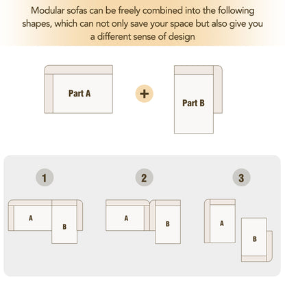110.2*72.8" Modular Modular Combination Living Room Sofa Set, Modern Minimalist Sofa, Living Room Upholstered Sofa Bed, Bedroom, 2pcs Computer Free Combination, L-Shaped,Beige