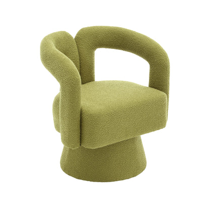 360 Degree Swivel Cuddle Barrel Accent Chairs, Round Armchairs with Wide Upholstered, Fluffy Fabric Chair for Living Room, Bedroom, Office, Waiting Rooms (Olive Green Boucle)