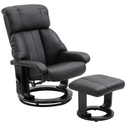 Recliner with Ottoman Footrest, Recliner Chair with Vibration Massage, Faux Leather and Swivel Wood Base for Living Room and Bedroom, Black