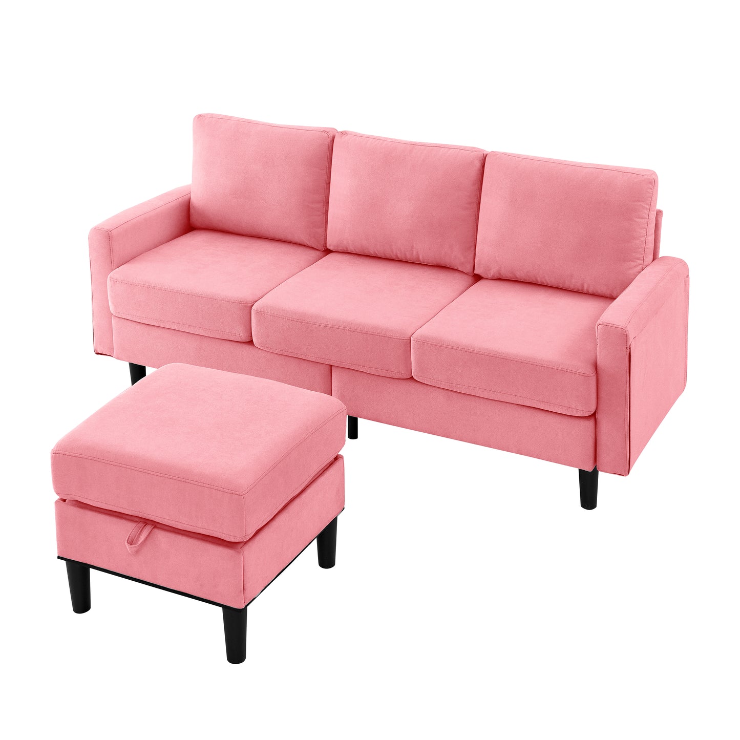 Upholstered Sectional Sofa Couch, L Shaped Couch With Storage Reversible Ottoman Bench 3 Seater for Living Room, Apartment, Compact Spaces, Fabric Pink