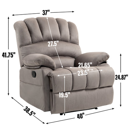 Large Manual Recliner Chair in Fabric for Living Room, Grey