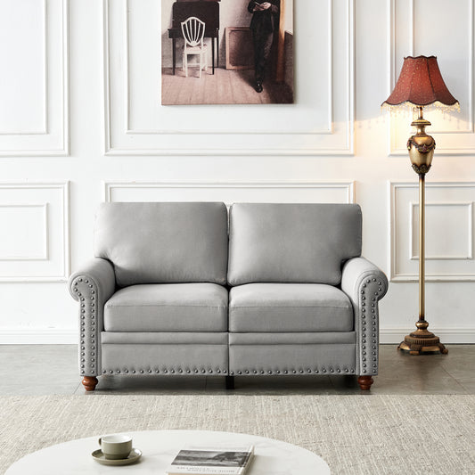 Linen Fabric Upholstery with Storage Loveseat (Grey)