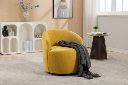 037-Chenille Fabric Swivel Accent Armchair Barrel Chair With Black Powder Coating Metal Ring,Yellow