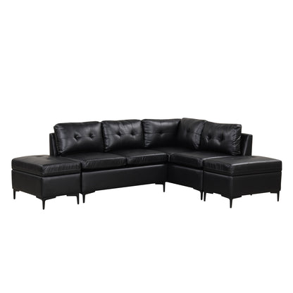 94.88" L-Shaped Corner Sofa Pu Leather Sectional Sofa Couch with Movable Storage Ottomans for Living Room, Black