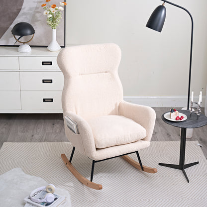 Modern Rocking Chair with High Backrest,Teddy Material Comfort Arm Rocker, Lounge Armchair for Living Room