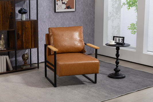 Leather Accent Chair Guest Chair for Living Room, Mid Century Armchair for Bedroom (Brown Leather)