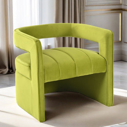 Modern Velvet Accent Chair with Ribbed Detail, Luxury Curved Fully Upholstered Accent Chair, Green (No Assembly Needed)