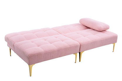 71" Convertible sofa bed futon with gold metal legs teddy fabric