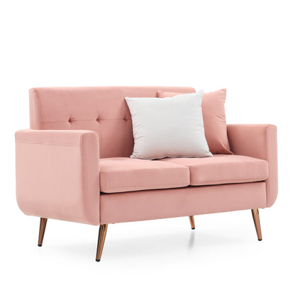 Loveseat Sofa, Mid Century Modern Decor Love Seat Couches for Living Room, Button Tufted Upholstered Small Couch for Bedroom, Solid and Easy to Install Love Seats Furniture,Pink