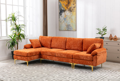 U-shape sectional sofa with Ottoman, Reversible Sofa Couch for Living Room,Spacious Furniture,Durable Couch Removable and machine washable cover (Orange Velvet)