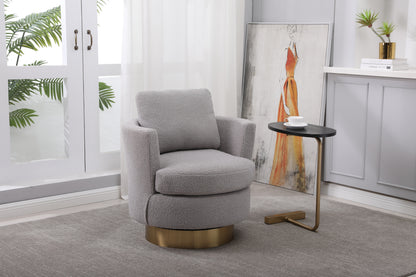 Teddy Swivel Barrel Chair, Swivel Accent Chairs Armchair for Living Room, Reading Chairs for Bedroom Comfy, Round Barrel Chairs with Gold Stainless Steel Base