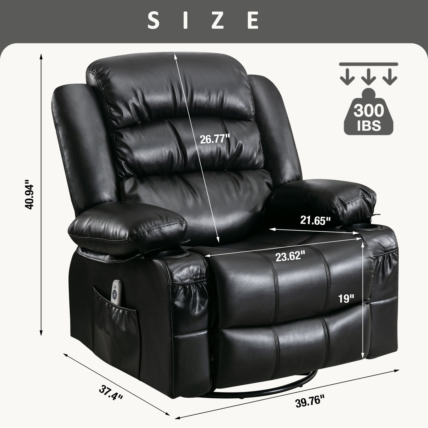 Massage Swivel Rocker Recliner Chair with Vibration Massage and Heat Ergonomic Lounge Chair for Living Room with Rocking Function and Side Pocket  2 Cup Holders USB Charge Port,black.