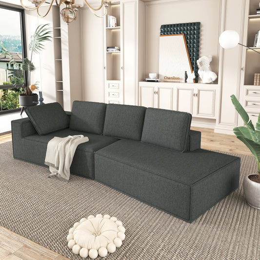 125" Stylish Chaise Lounge Modern Indoor Lounge Sofa Sleeper Sofa with Clean Lines for Living Room, Grey