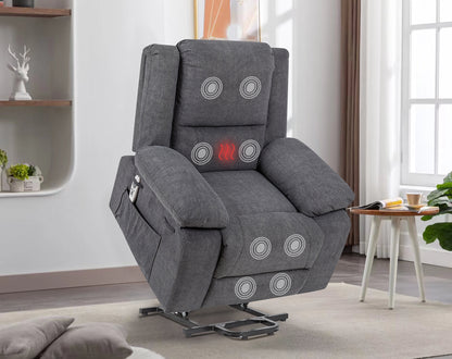 Electric Power Recliner Chair With Massage For Elderly,Remote Control Multi-function Lifting, Timing, Cushion Heating Chair With Side Pocket Dark Grey