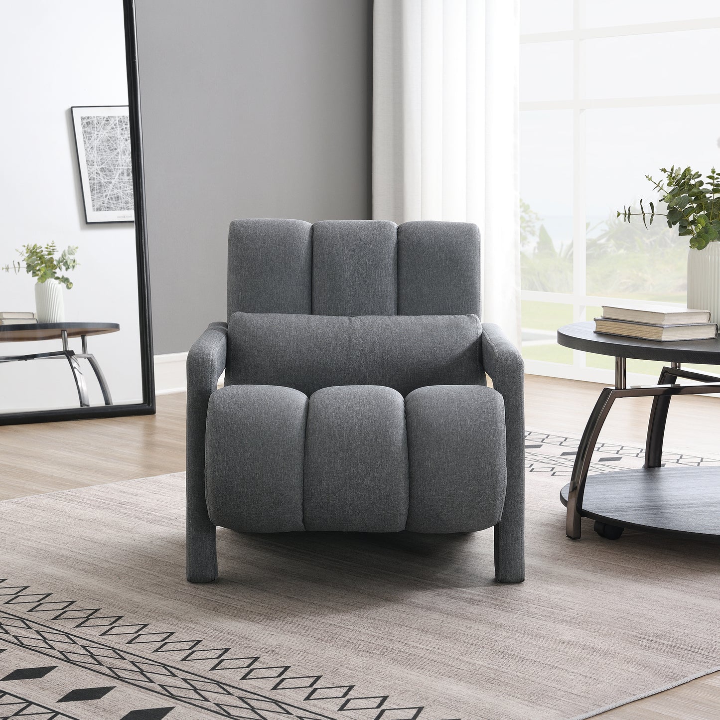 Modern Upholstered accent chair, Comfortable Linen Fabric with a pillow for Living room,bedroom.Linen, Dark Grey