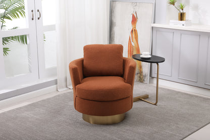 Teddy Swivel Barrel Chair, Swivel Accent Chairs Armchair for Living Room, Reading Chairs for Bedroom Comfy, Round Barrel Chairs with Gold Stainless Steel Base