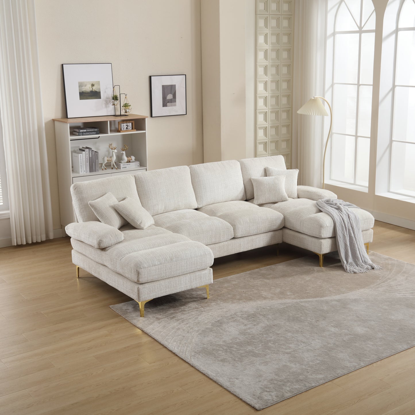 Modern Large chenille Fabric U-Shape Sectional Sofa