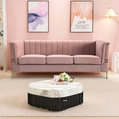 Modern Designs Velvet Upholstered Living Room Sofa, 3 Seat Sofa Couch with Golden Metal Legs for Home, Apartment or Office Pink SOFA