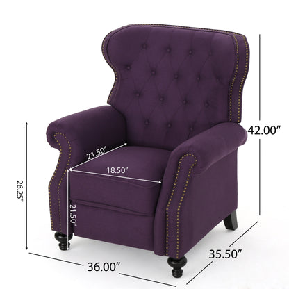 Accented Push Back Recliner Chair with Rolled Arms in Plum, Enjoy Cocooning Comfort