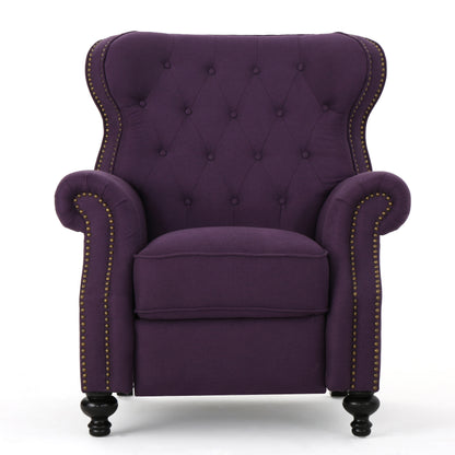 Accented Push Back Recliner Chair with Rolled Arms in Plum, Enjoy Cocooning Comfort