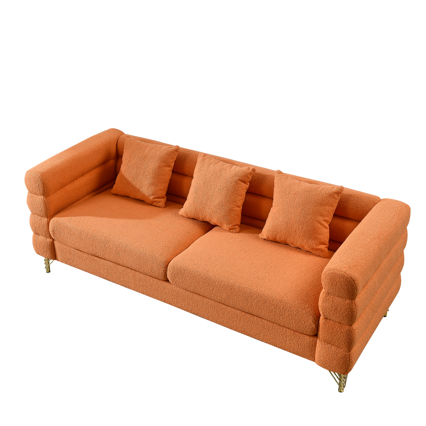 81 Inch Oversized 3 Seater Sectional Sofa, Living Room Comfort Fabric Sectional Sofa-Deep Seating Sectional Sofa, Soft Sitting with 3 Pillows for Living Room,Bedroom,Office.,Orange teddy