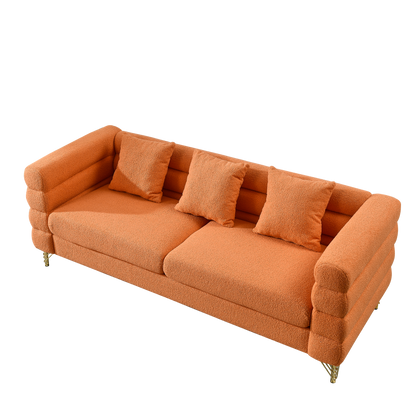 81 Inch Oversized 3 Seater Sectional Sofa, Living Room Comfort Fabric Sectional Sofa-Deep Seating Sectional Sofa, Soft Sitting with 3 Pillows for Living Room,Bedroom,Office.,Orange teddy