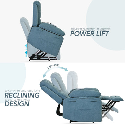 Massage Recliner,Power Lift Chair for Elderly with Adjustable Massage and Heating Function,Recliner Chair with Infinite Position and Side Pocket for Living Room,Blue