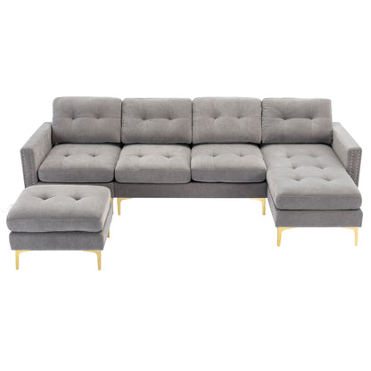 110" L-Shape Convertible Sectional Sofa Couch with Movable Ottoman for Living Room, Apartment, Office, Light Grey