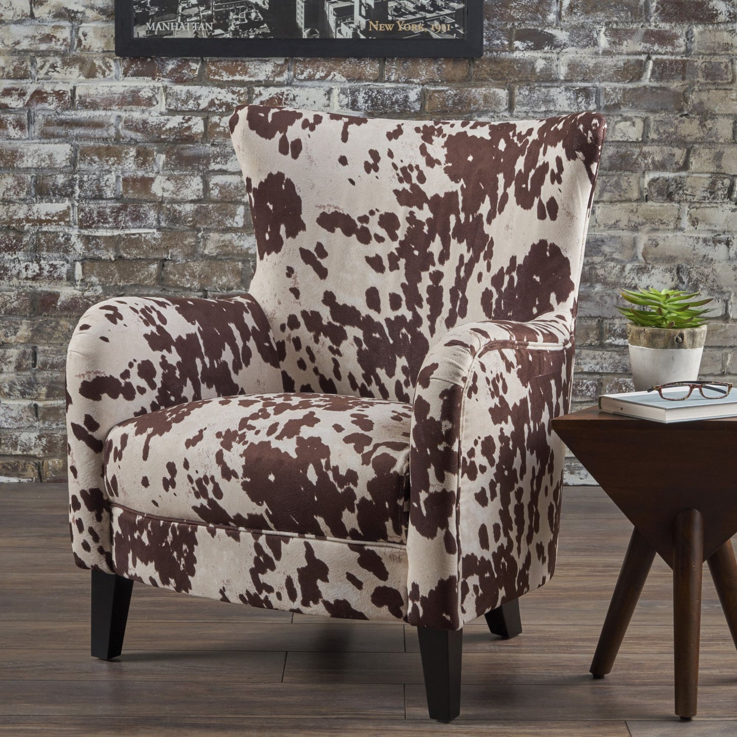 Classic Milk Cow Velvet Club Chair, Chic, Elegant Brown & White Armchair with Timeless Charm, Perfect for Stylish and Comfortable Living Spaces