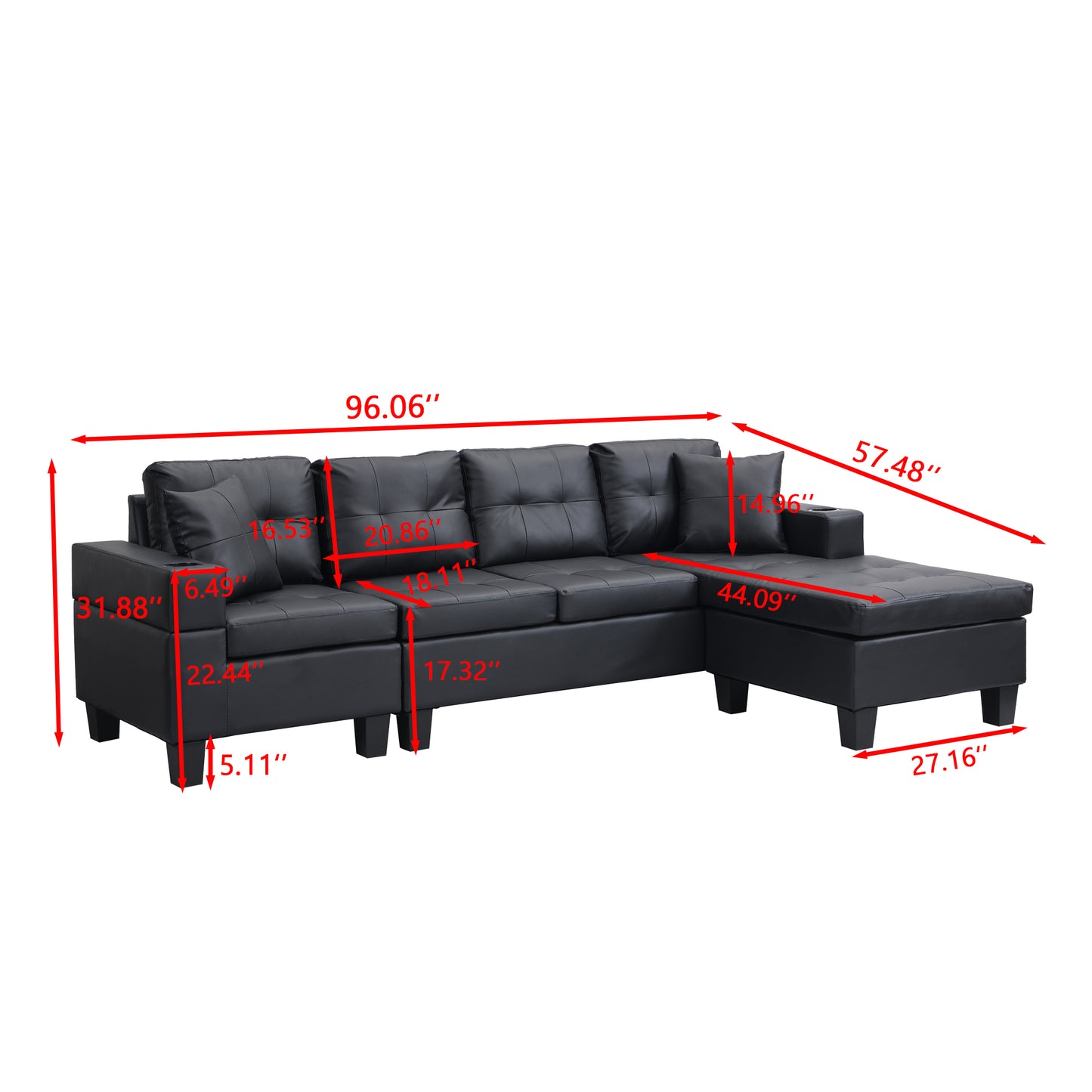 Sectional Sofa Set for Living Room with L Shape Chaise Lounge,cup holder and Left or Right Hand Chaise Modern 4 Seat