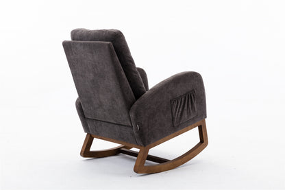 Rocking Chair, Modern Glider Chair, Recliner Armchair with Wood Legs and Side Pocket, Nursery Rocking Accent Chair with High Back for Living Room Bedroom (Dark Gray linen)