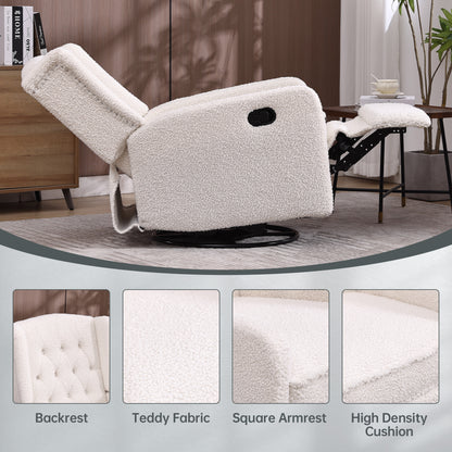 Rocking Recliner Chair,360 Degree Swivel Nursery Rocking Chair,Glider Chair,Modern Small Rocking Swivel Recliner Chair for Bedroom,Living Room Chair Home Theater Seat (White Teddy)