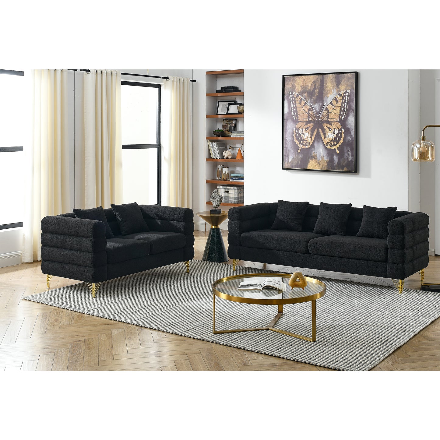 3-seater + 2-seater Combination sofa.BLACK teddy