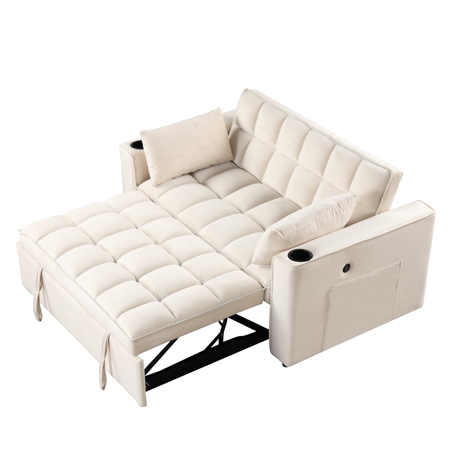 58" 4-1 Multi-functional Sofa Bed with Cup Holder and USB Port for Living Room or Apartments Milky White