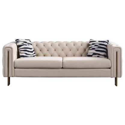 Modern Tufted Velvet Living Room Sofa, 84.25''W Couch,Cream