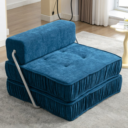 Folding Sofa Bed, Futon Sleeper Chair, Convertible Chair Floor Couch & Sleeping Mattress for Living Room, Guest Room, Home Office, Apartment, Small space, Bed, Removable Back Cushion, Blue, 1 Seat