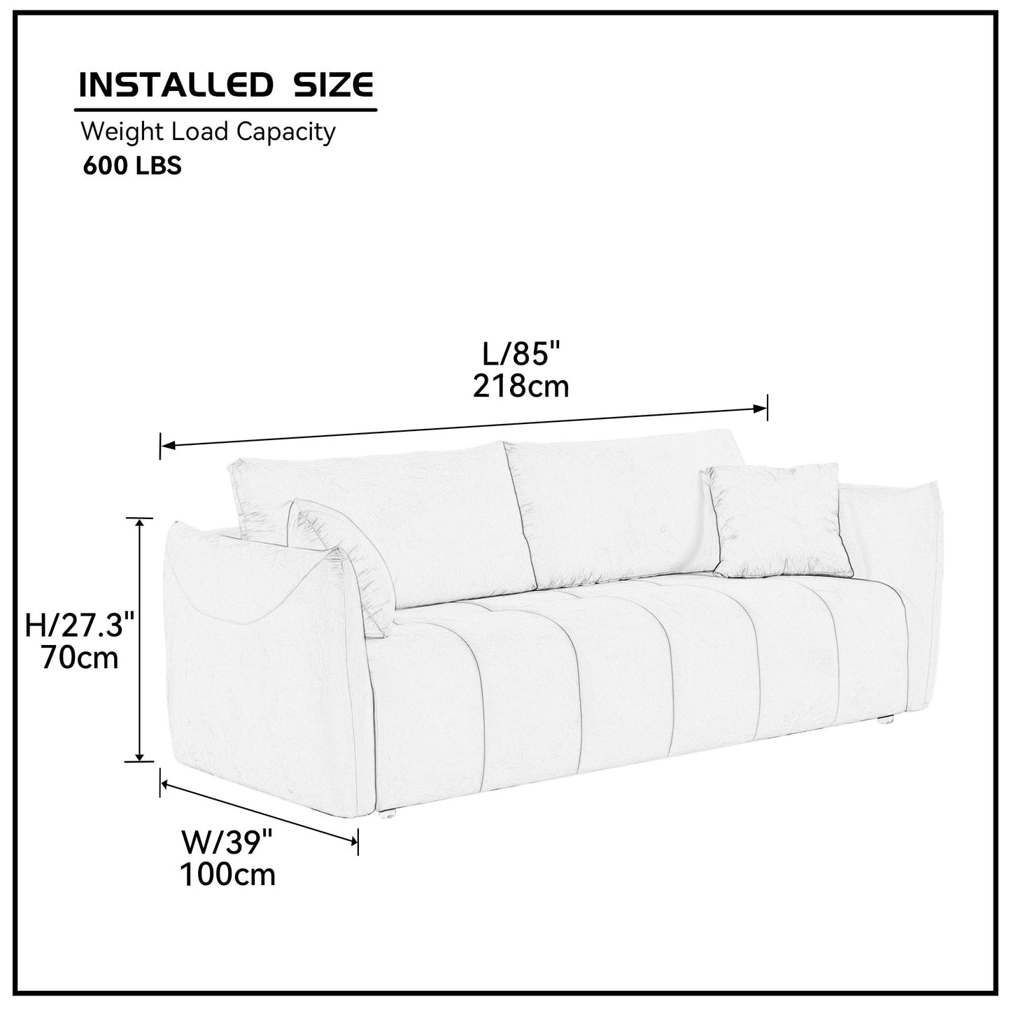 85'' Modern Fabric Sectional Couch Sofa 3 Seater Sofa with 3 Pillows for Living Room, bedroom, livingroom Beige