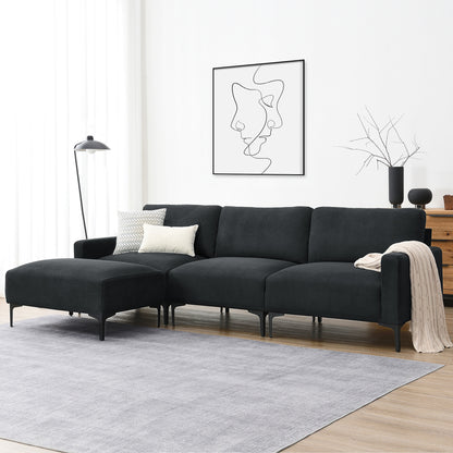 103.5*59" Modern L-shaped Sectional Sofa, 4-seat Velvet Fabric Couch Set with Convertible Ottoman,Freely Combinable Sofa for Living Room, Apartment, Office,Apartment,2 Colors