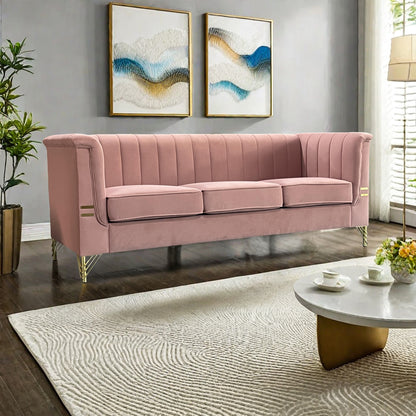 Modern Designs Velvet Upholstered Living Room Sofa, 3 Seat Sofa Couch with Golden Metal Legs for Home, Apartment or Office Pink SOFA