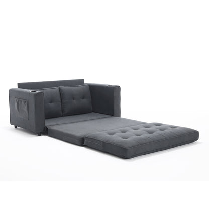 3-in-1 Upholstered Futon Sofa Convertible Sofa bed,Foldable Tufted Loveseat with Pull Out Sleeper Couch Bed,Folding Mattres Love Seat Daybed W/Side Pockets and Cup Holder, Dark Gray