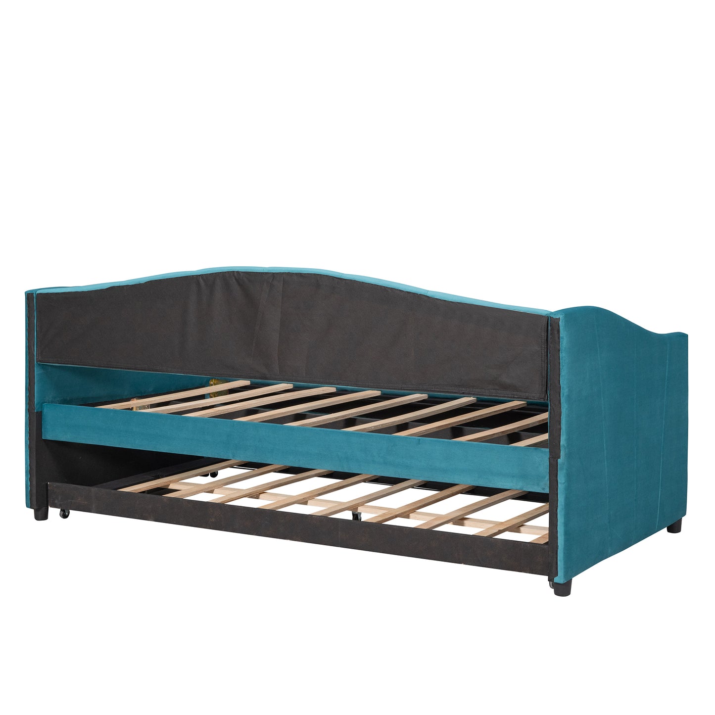 Upholstered Daybed Sofa Bed Twin Size With Trundle Bed and Wood Slat,Blue