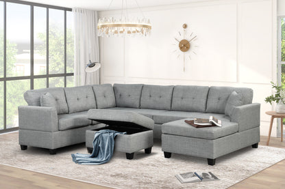 121.3" Oversized Sectional Sofa with Storage Ottoman, U Shaped Sectional Couch with 2 Throw Pillows for Large Space Dorm Apartment