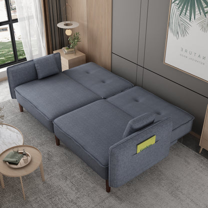 Futon Sofa bed with Solid Wood Leg in Grey Fabric